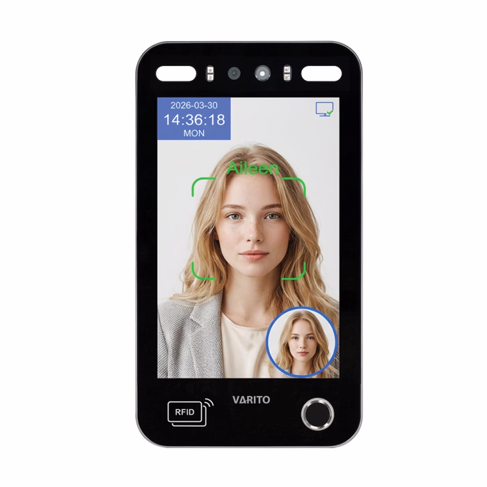 VARITO VRT-X1Pro AI Face and Fingerprint Recognition Terminal biometric access control device with advanced facial recognition and fingerprint authentication.