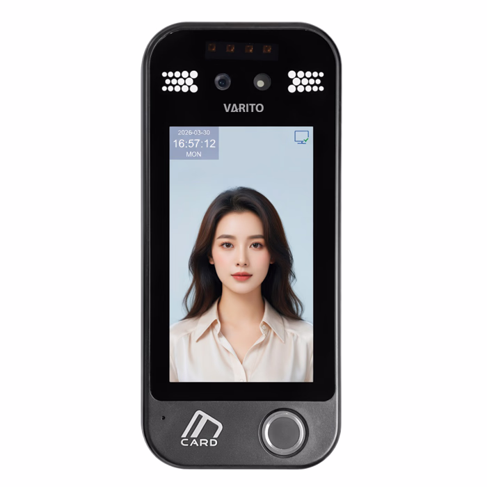 VARITO VT-AI67FW Dynamic Face & Fingerprint Terminal biometric access control device with AI facial recognition and fingerprint authentication.