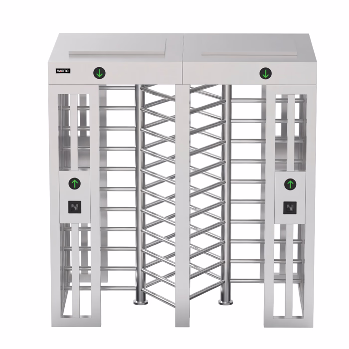 VARITO VT-402FS Full Height Turnstile security gate for high-security pedestrian access control in industrial and commercial facilities.